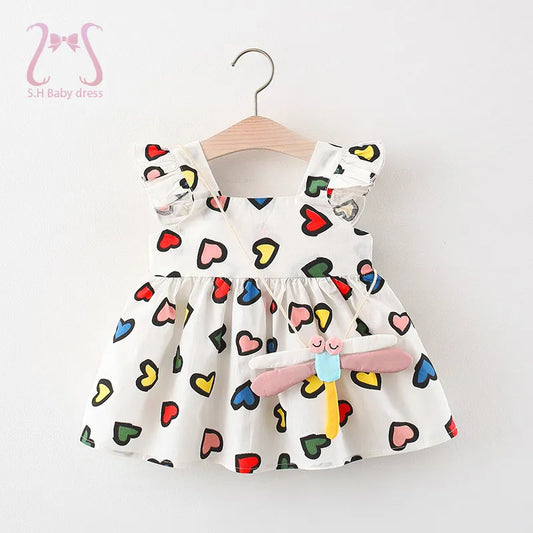 2Pcs/Set Sweet Heart Baby Girls Children Clothes Summer Toddler Dress